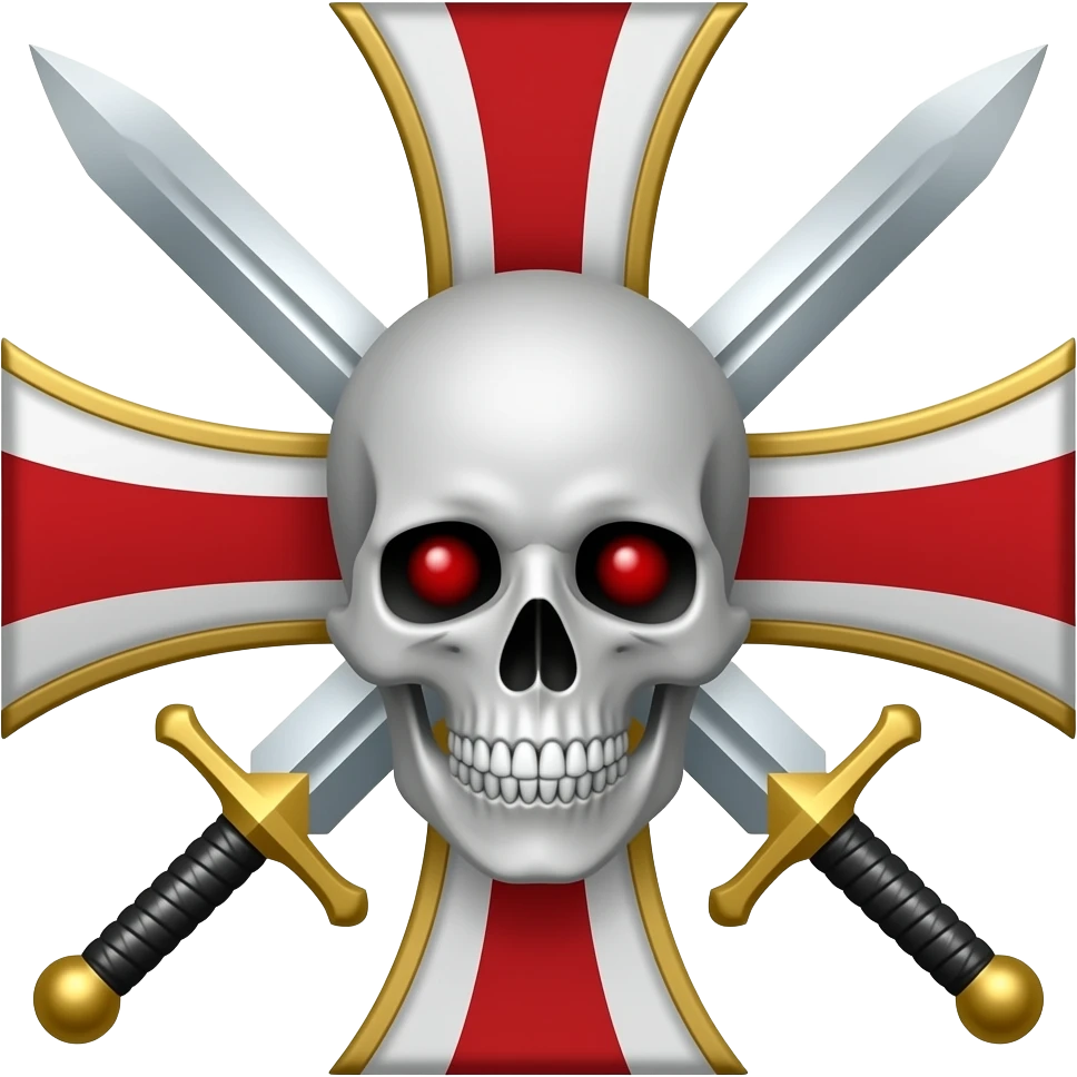 Templar cross with swords in middle and Skull with red eyes emoji