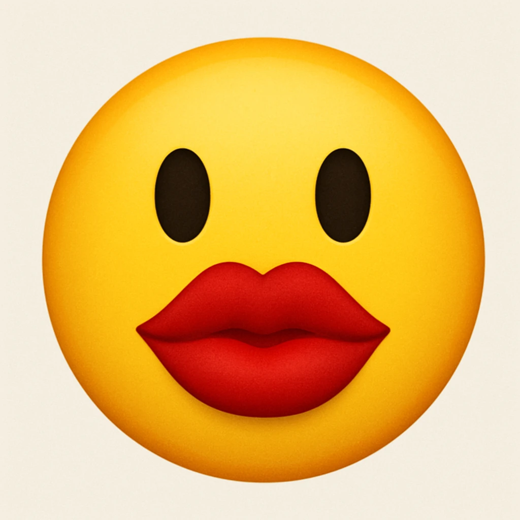 yellow face emoji with bold red lips emoji
