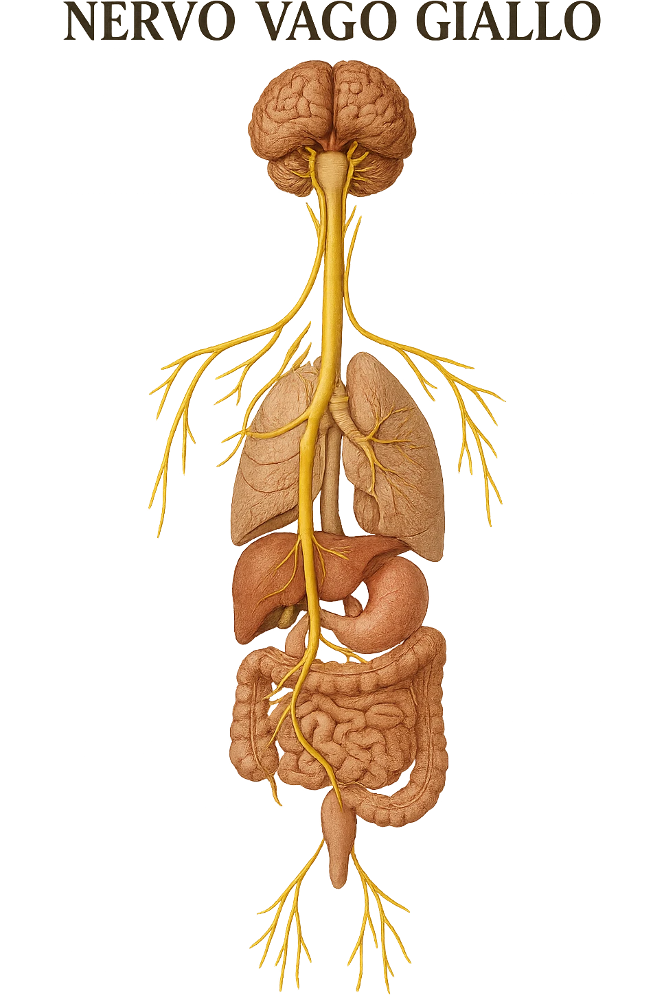 nervo vago giallo anatomico realistico, isolato su sfondo bianco emoji
