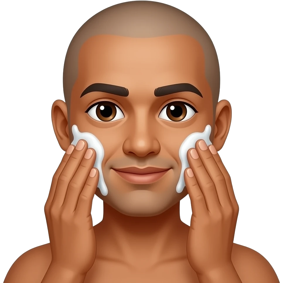 BALD INDIAN MAN DARKBROWN SKIN WASHING HIS FACE WITH LIGHT EYEBROW emoji