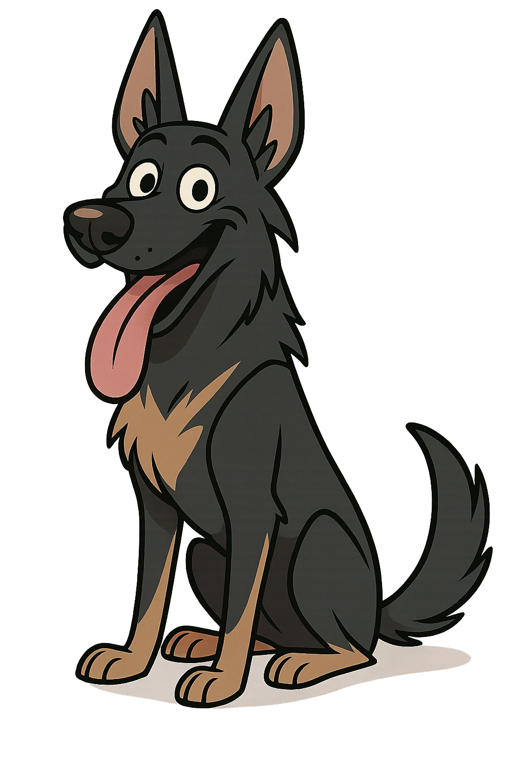 cartoon style dark German Shepherd dog with its tongue hanging out long emoji