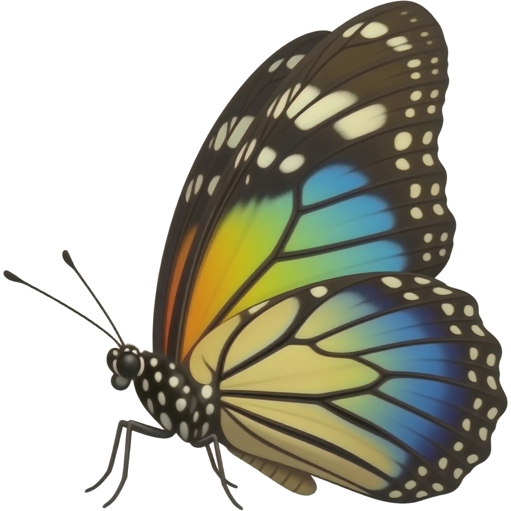 Angled left multicolored butterfly emoji