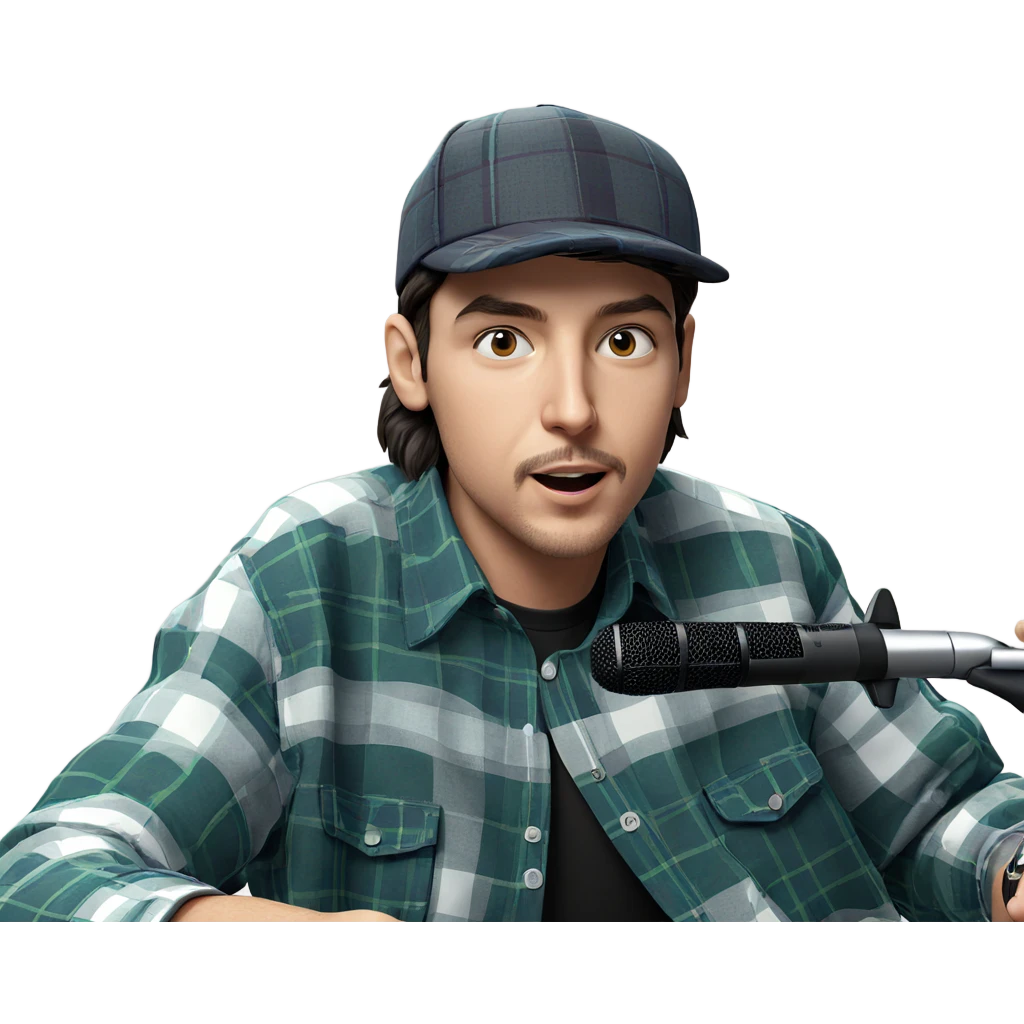 plaid shirt microphone portrait emoji