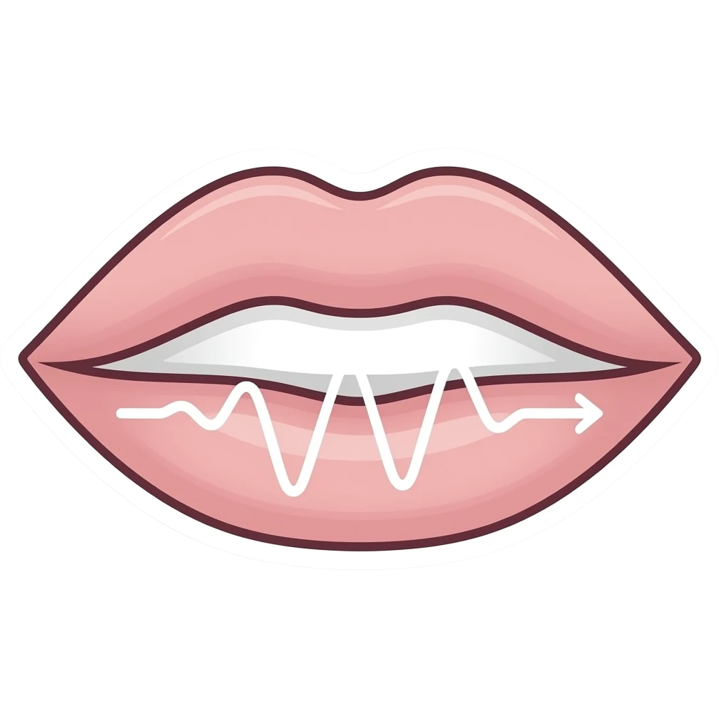 minimal line-art Closeup of a mouth from with a soft sound wave coming from it sticker, elegant thin stroke, pastel tones, clean vector design, no background, modern aesthetic, 8k emoji