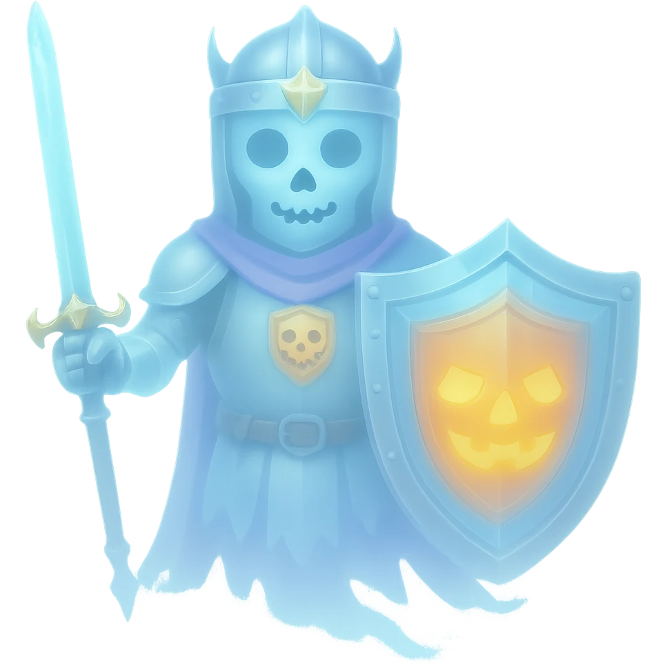 Make the spooky knight ghost with shield more transparent with no background, maintaining the ghostly and ethereal look. emoji