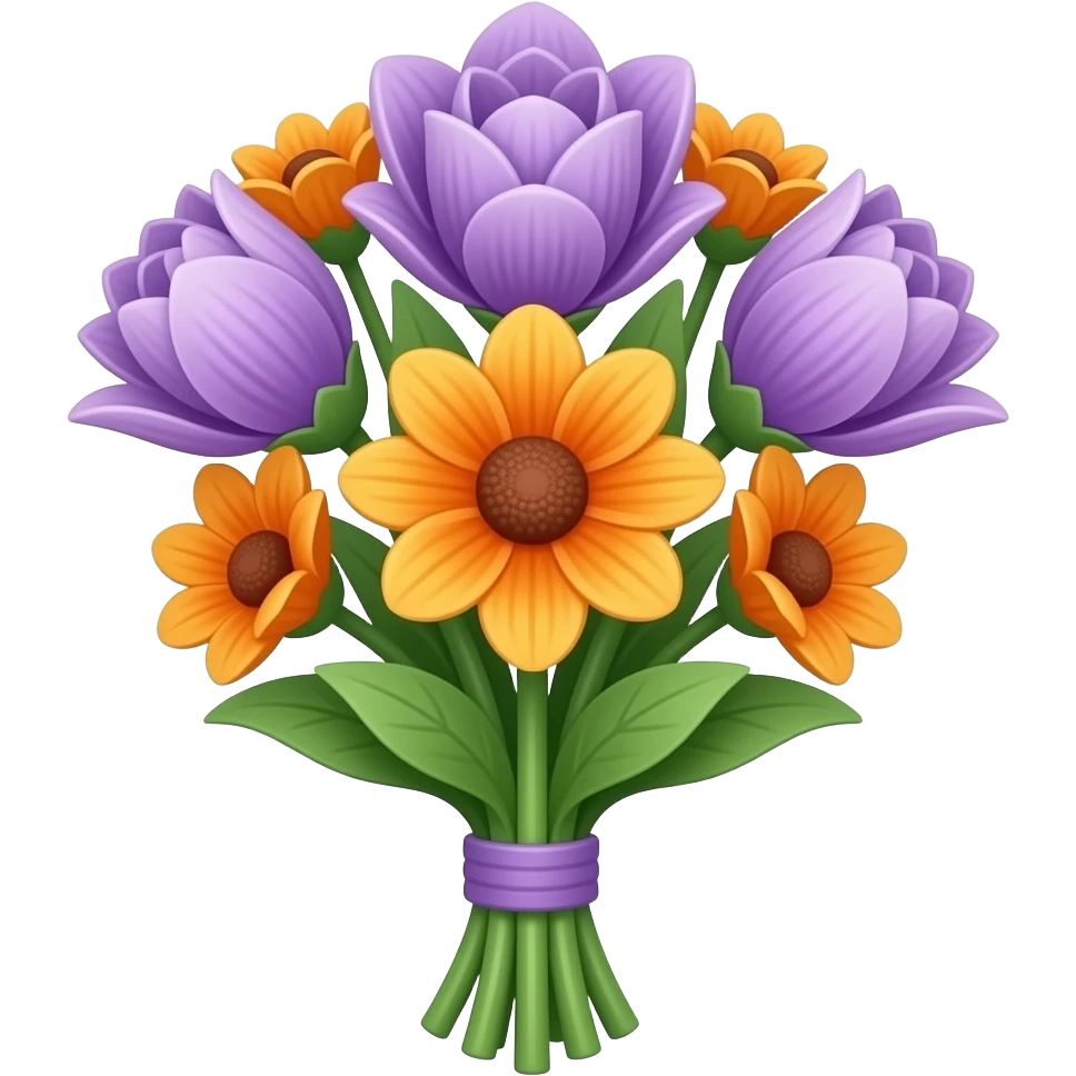 Emoji of a bouquet of flowers  in purlpe and orange emoji