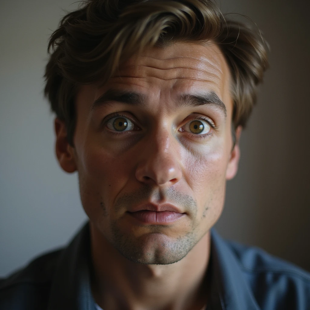 realistic face showing suspicion with raised eyebrow, photorealistic style emoji