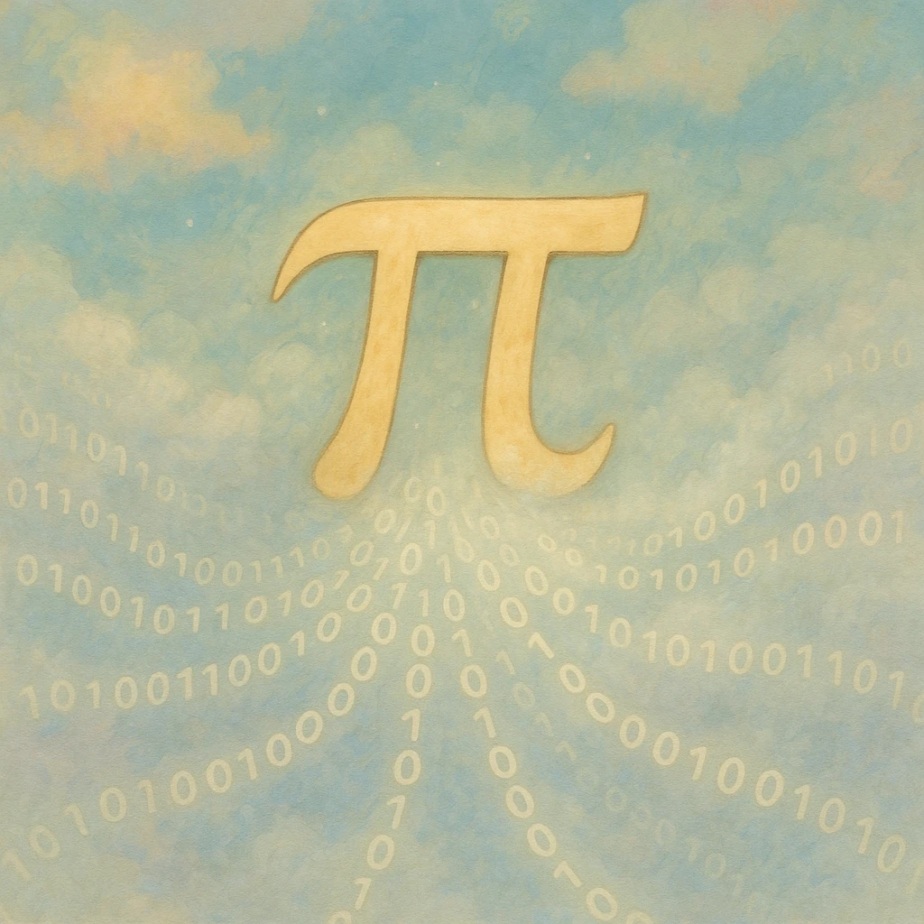  combine the π (pi) math symbol, binary code, and digital mist emerging from it. emoji