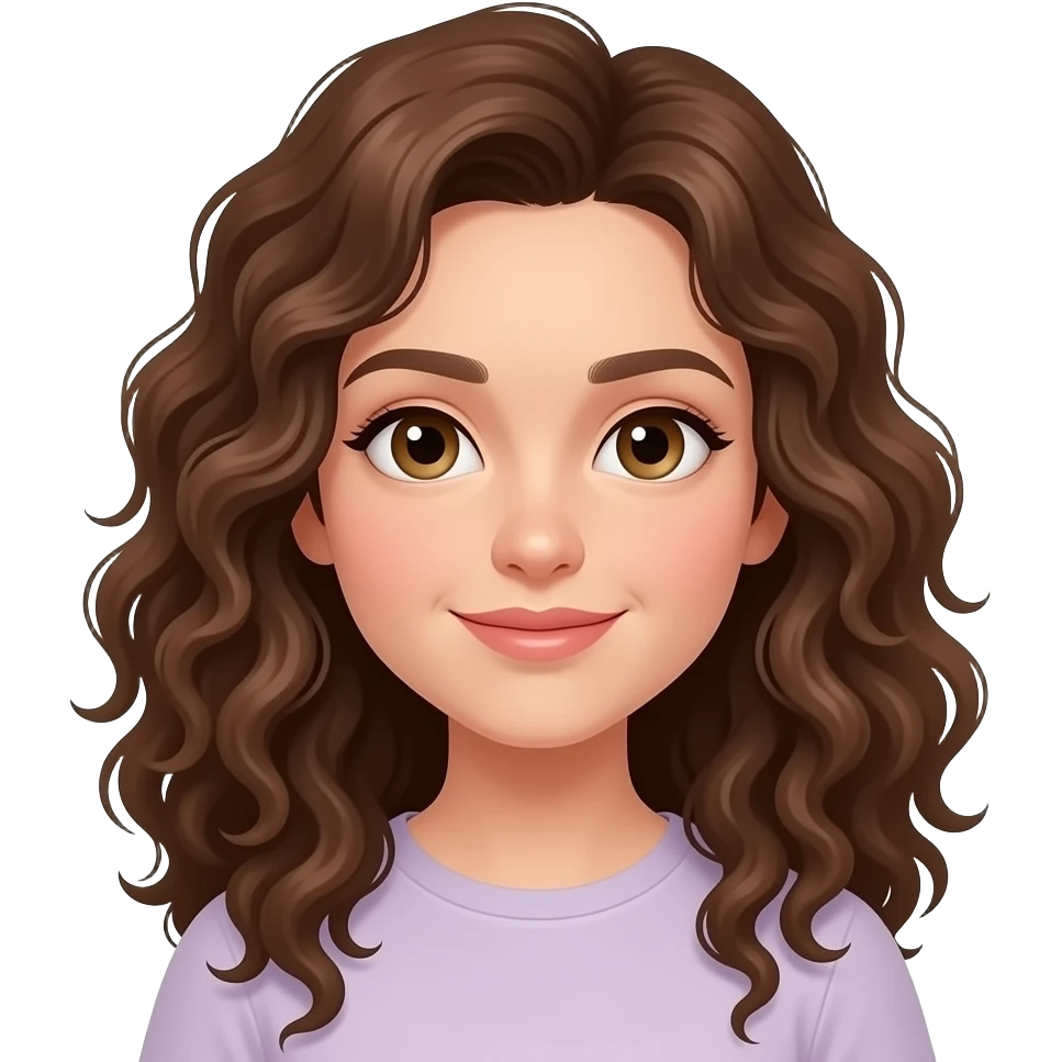 有一雙小小的眼睛、有卷曲的啡色長頭髮 emoji