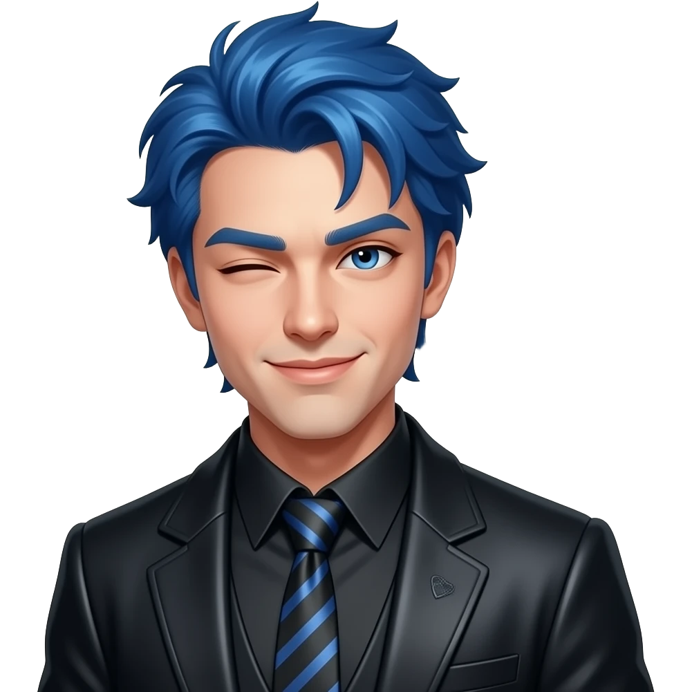 Sexy gothic blue haired man winking with the full word daddy next to him emoji