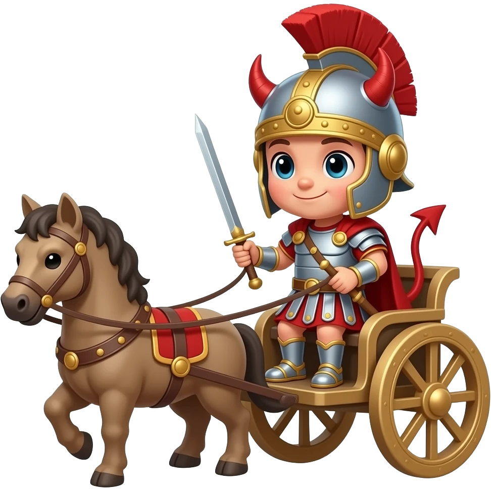 cute devil in roman armor on a roman chariot emoji