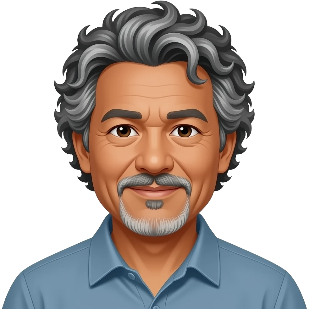 Picture of a 54 year old Pacific Islander man with graying Frizzy curly hair, muschtach and Beard emoji