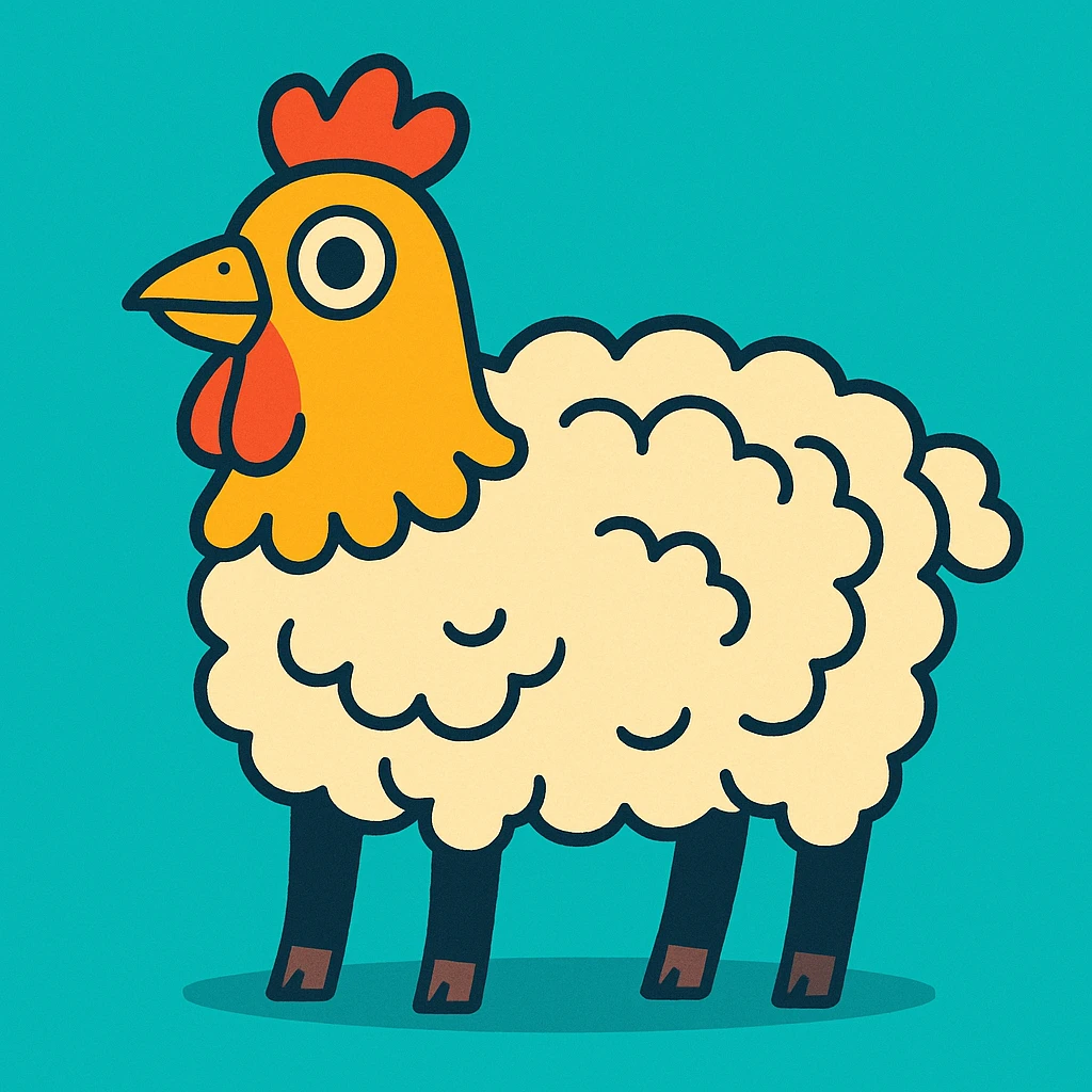 sheep body with chicken head, simple background, vibrant style emoji