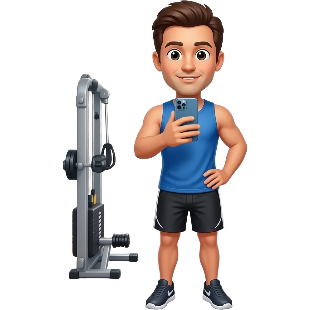 fitness content creator: filming himself with a smartphone emoji