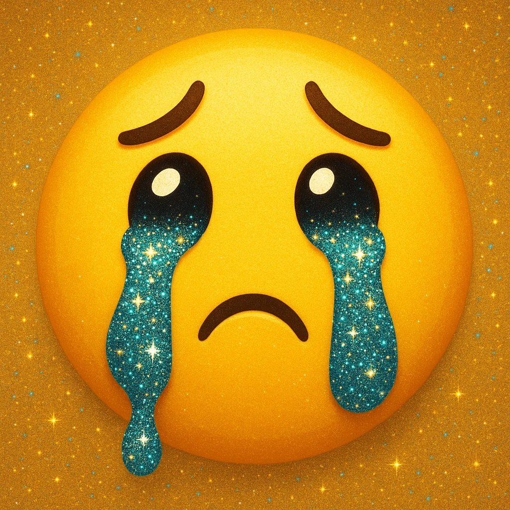 yellow face emoji with glitter tears emoji