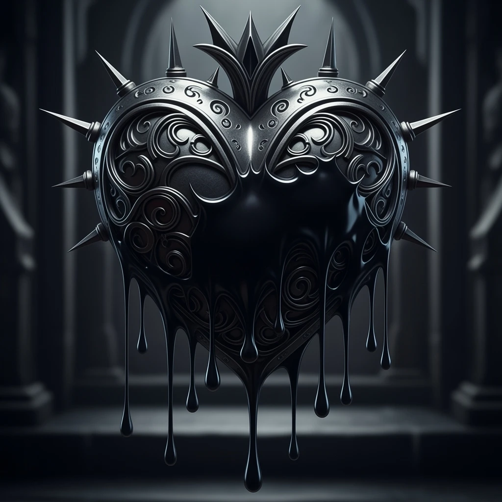 gothic heart with dripping black paint, dark and moody gothic style emoji