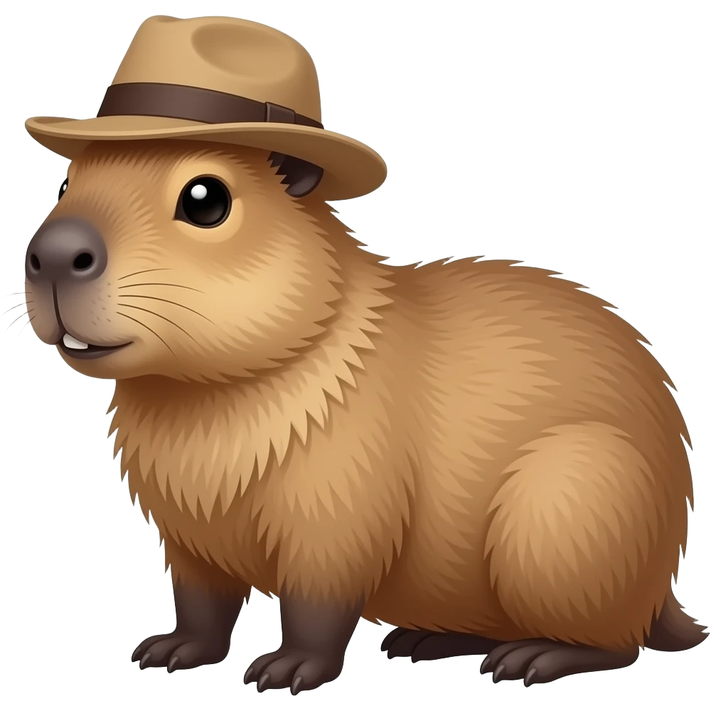 Custom iOS emoji with no blur and a white background. The topic of the emoji is "capybara with hat". It MUST maintain the general apple iOS emoji style. emoji