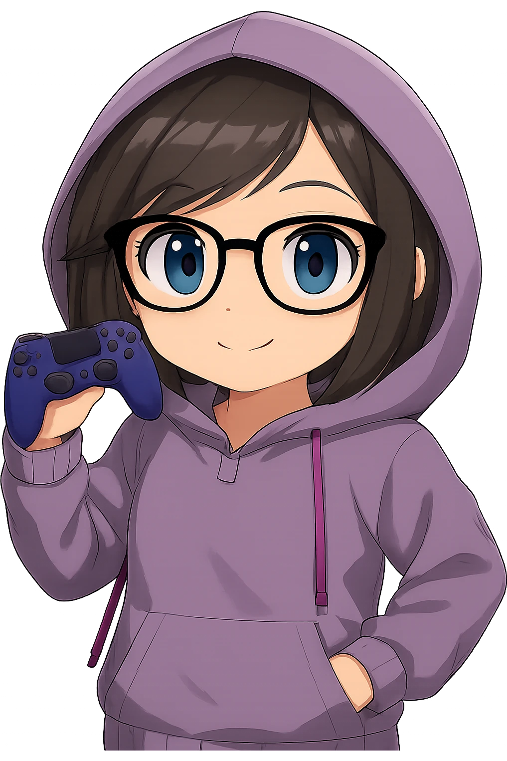 Make the background fully transparent while keeping the character and controller intact, preserving the original art style exactly as in the reference image. emoji