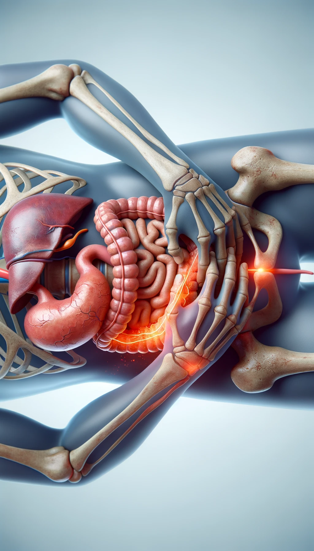 cistifellea umana anatomica realistica e intestino sono collegati nel dolore, sfondo chiaro emoji