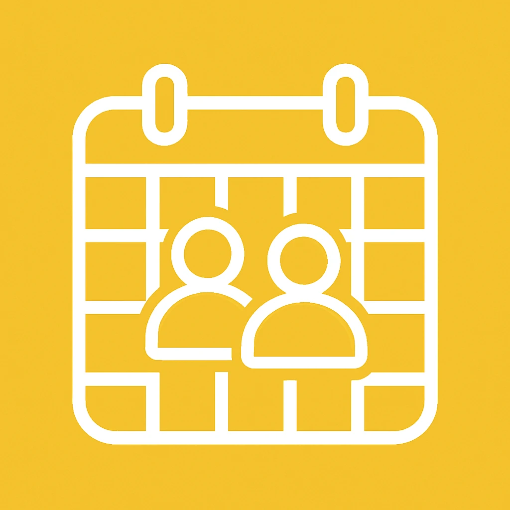 An icon with yellow background, white inner lines, meaning meeting, calendar emoji