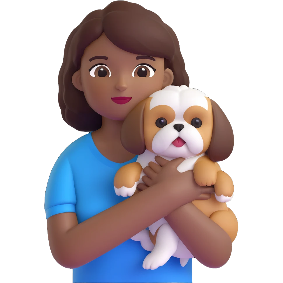 dark-skinned woman holding a Shih Tzu dog emoji