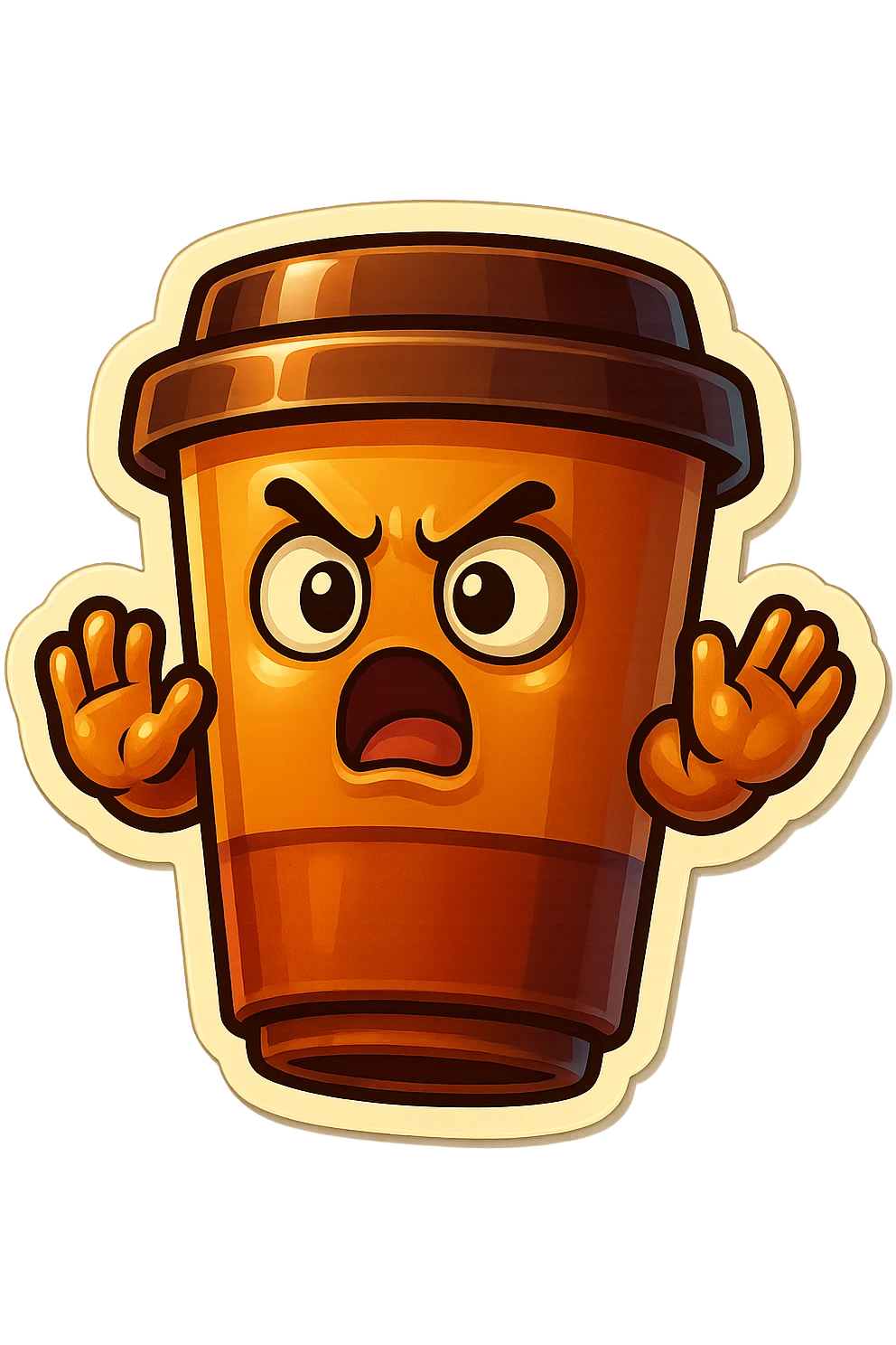 Tall coffee cup, dramatic, hiding, hands up in defense emoji