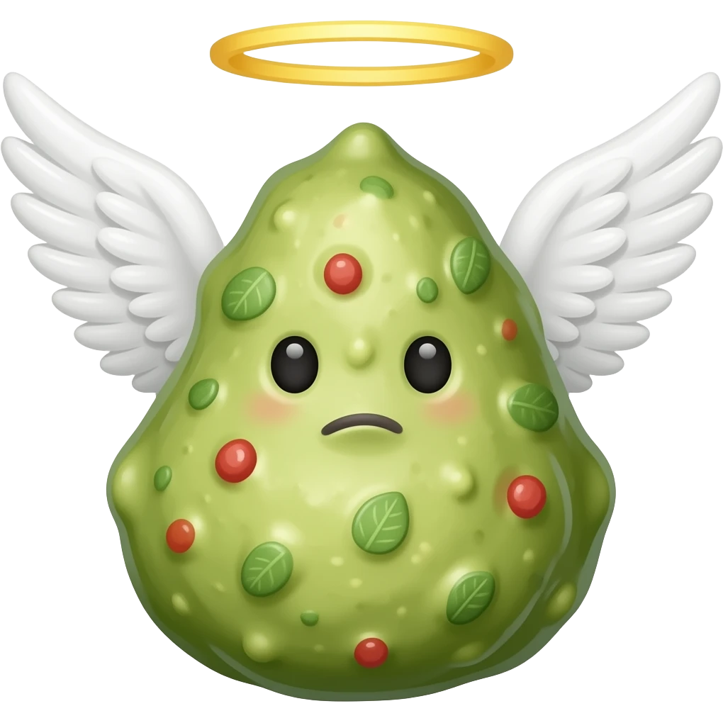 Guacomole with toga and angel halo and wings emoji
