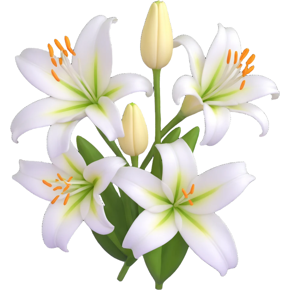 Detailed white lily flower with botanically correct six petals and six stamens, realistic appearance emoji
