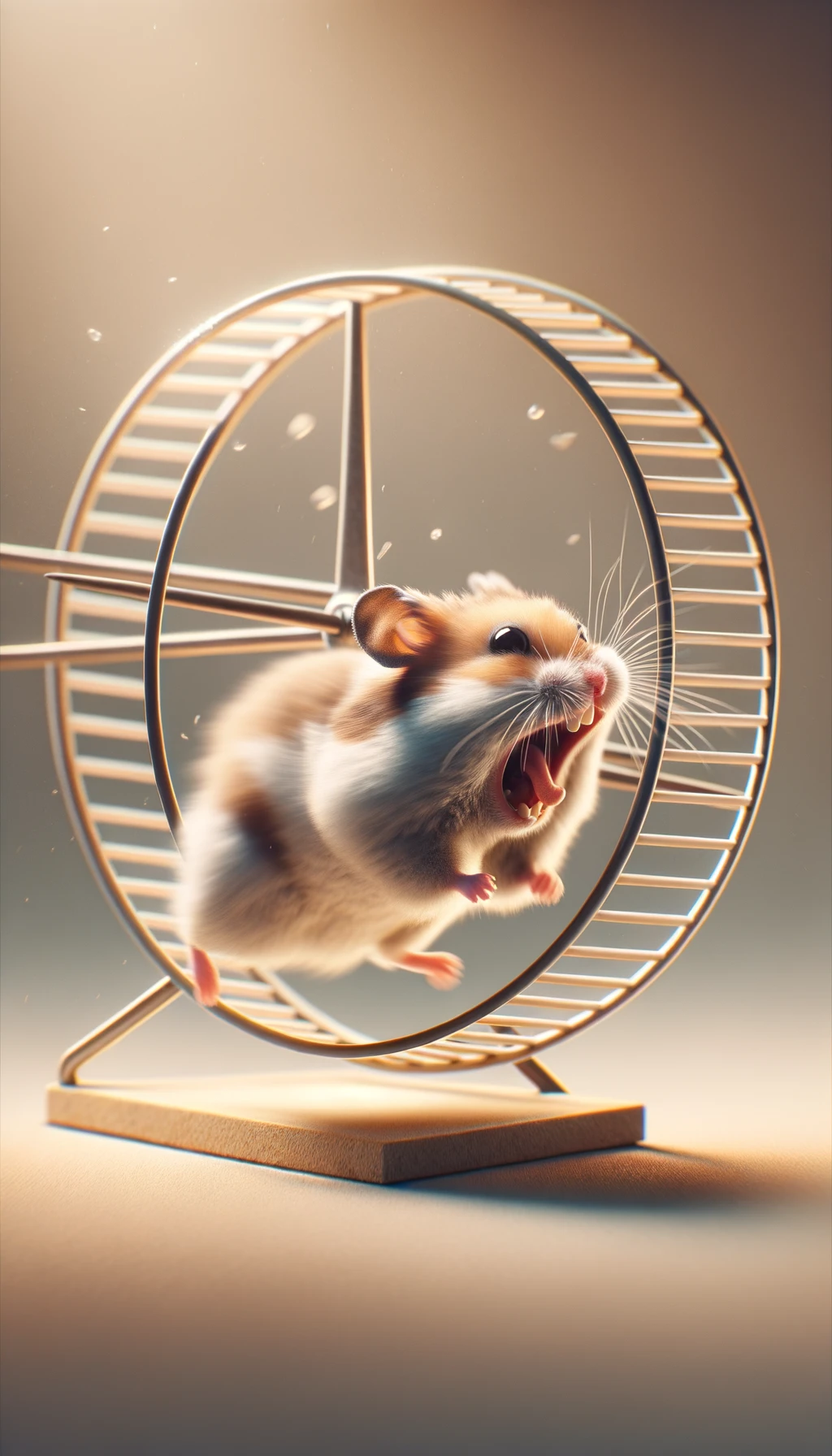 criceto stressato che corre sulla ruota, sfondo chiaro, iperrealistica 4k emoji