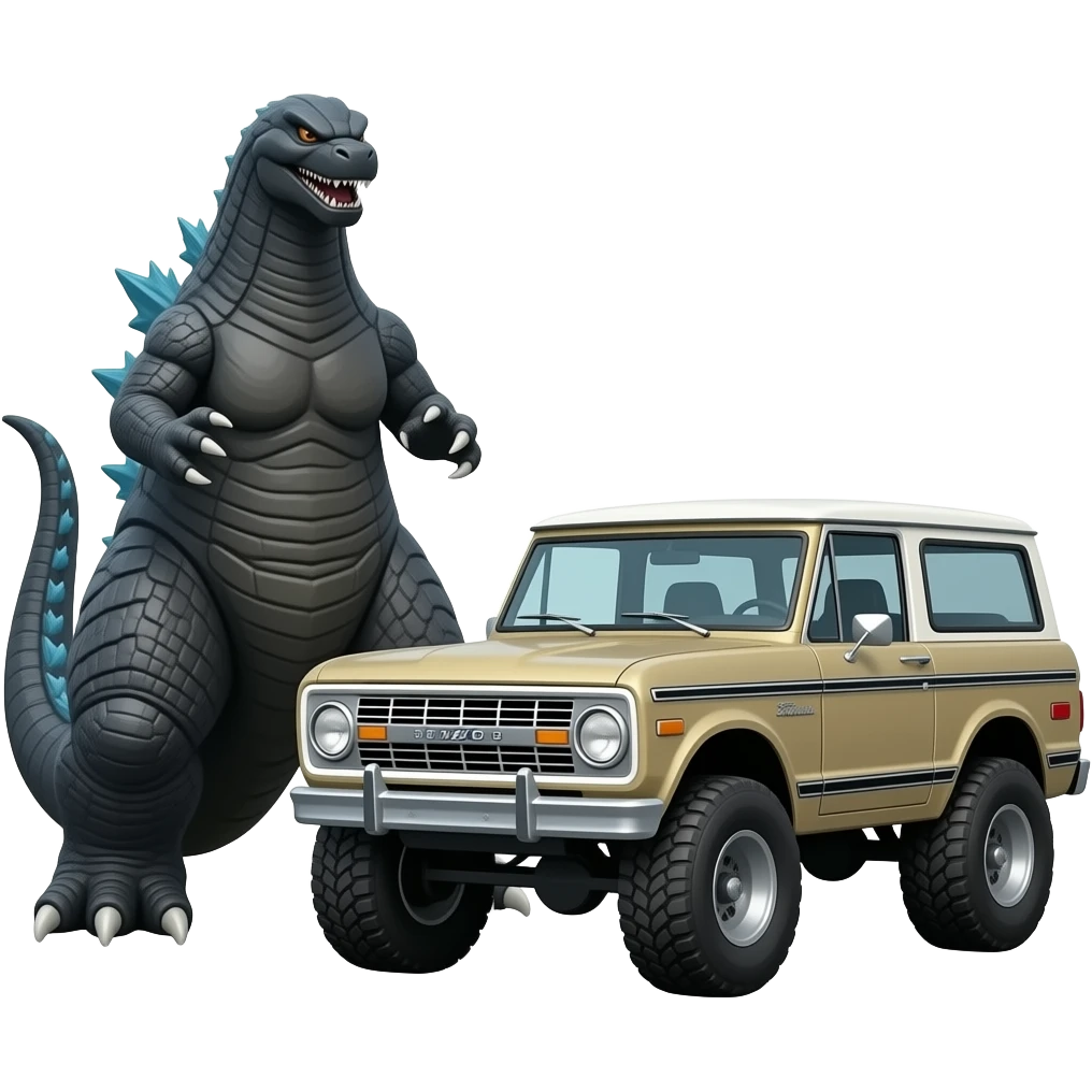 Godzilla with vintage ford bronco emoji