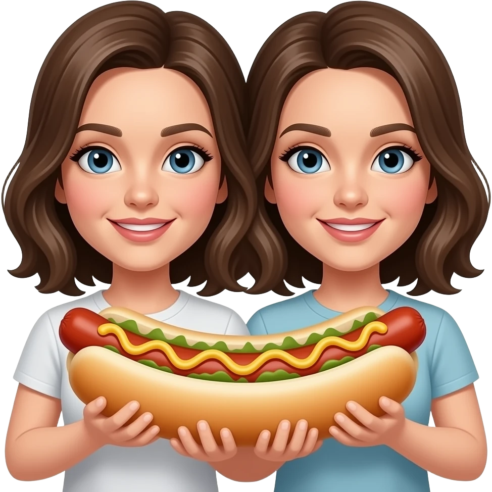 Female Doublemint twins twinning with hot dogs emoji