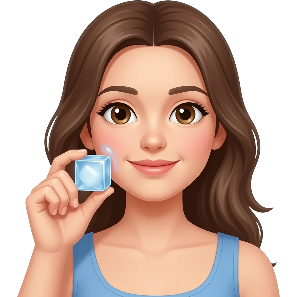 A girl holding an ice cube and rubbing it on her face. emoji