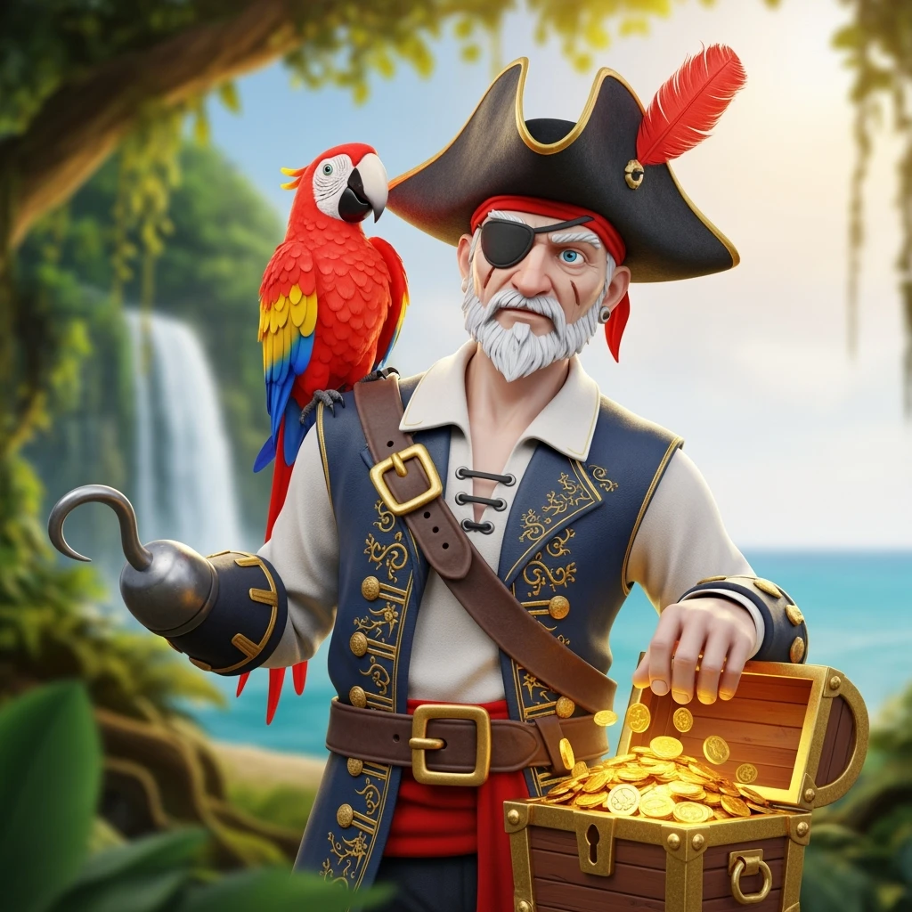 3d art of a pirate with eye patch and parrot in  emoji