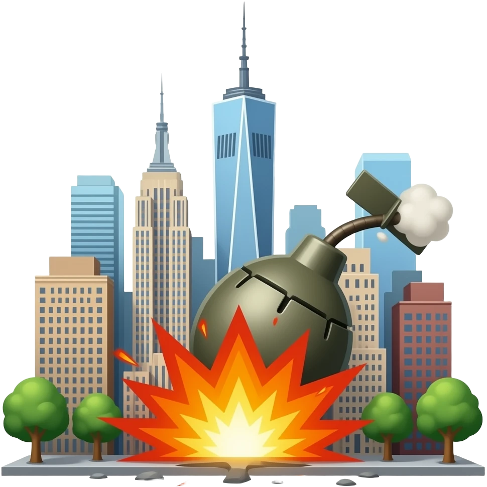 I want to create New York City getting bombed with a bomb hitting the Ground and exploding emoji
