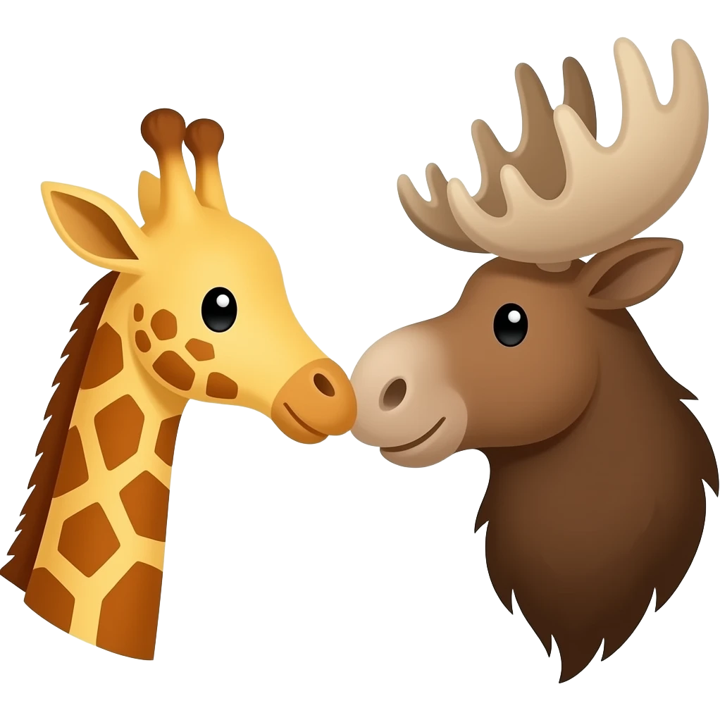 Einfacher Giraffenkopf und Elchkopf küssen sich emoji