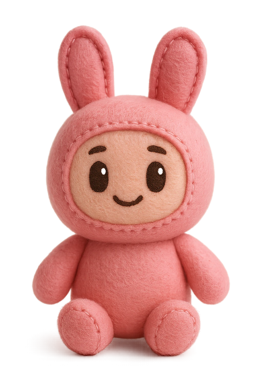 Extract the pink bunny plushie exactly as it appears in the original image, preserving all original details, colors, and face, with a transparent background. emoji