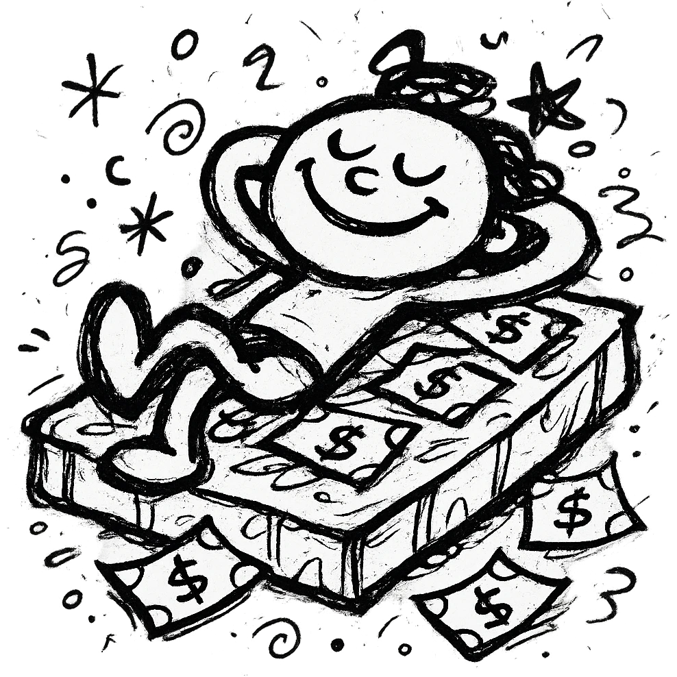 happy person napping on mattress of money emoji