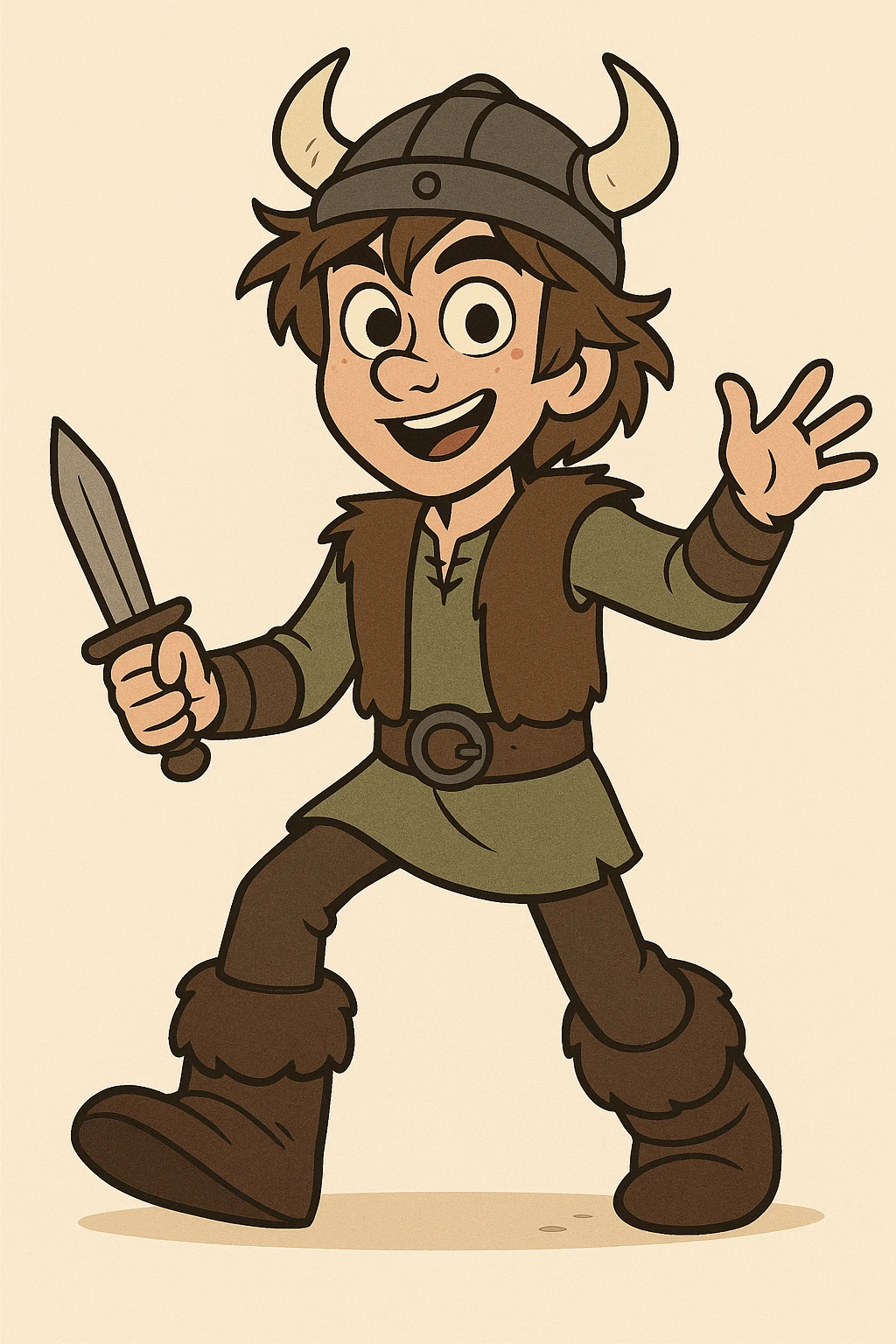 The main character from How to Train Your Dragon, a young Viking boy with brown hair, wearing Viking attire, friendly and brave, in a dynamic pose, animated style emoji