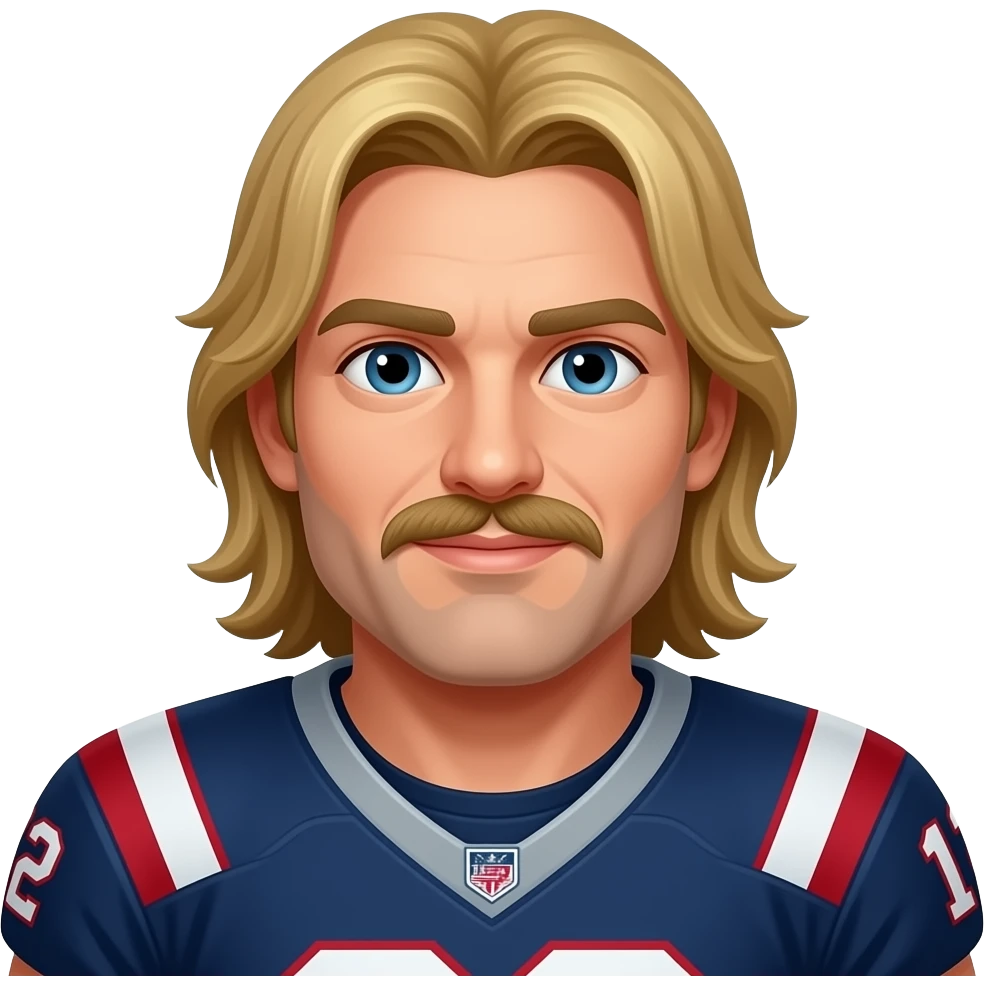 amrican football player half body close up with long golden hairs and mostace emoji