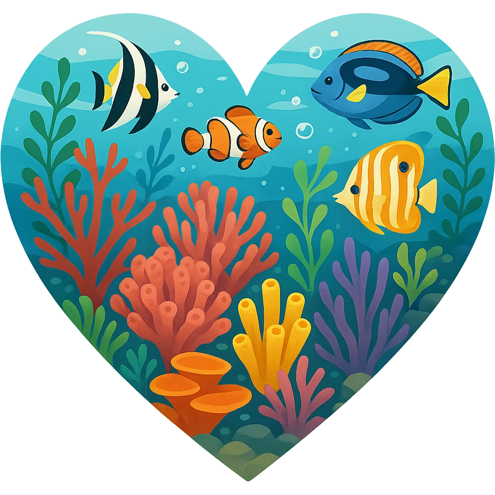 heart with a vibrant coral reef, clean digital illustration emoji