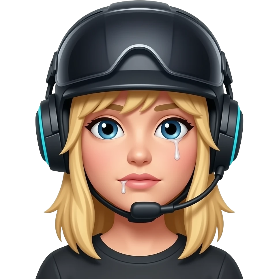 casque jeux, femme, blonde, cheveux mi-long bave emoji