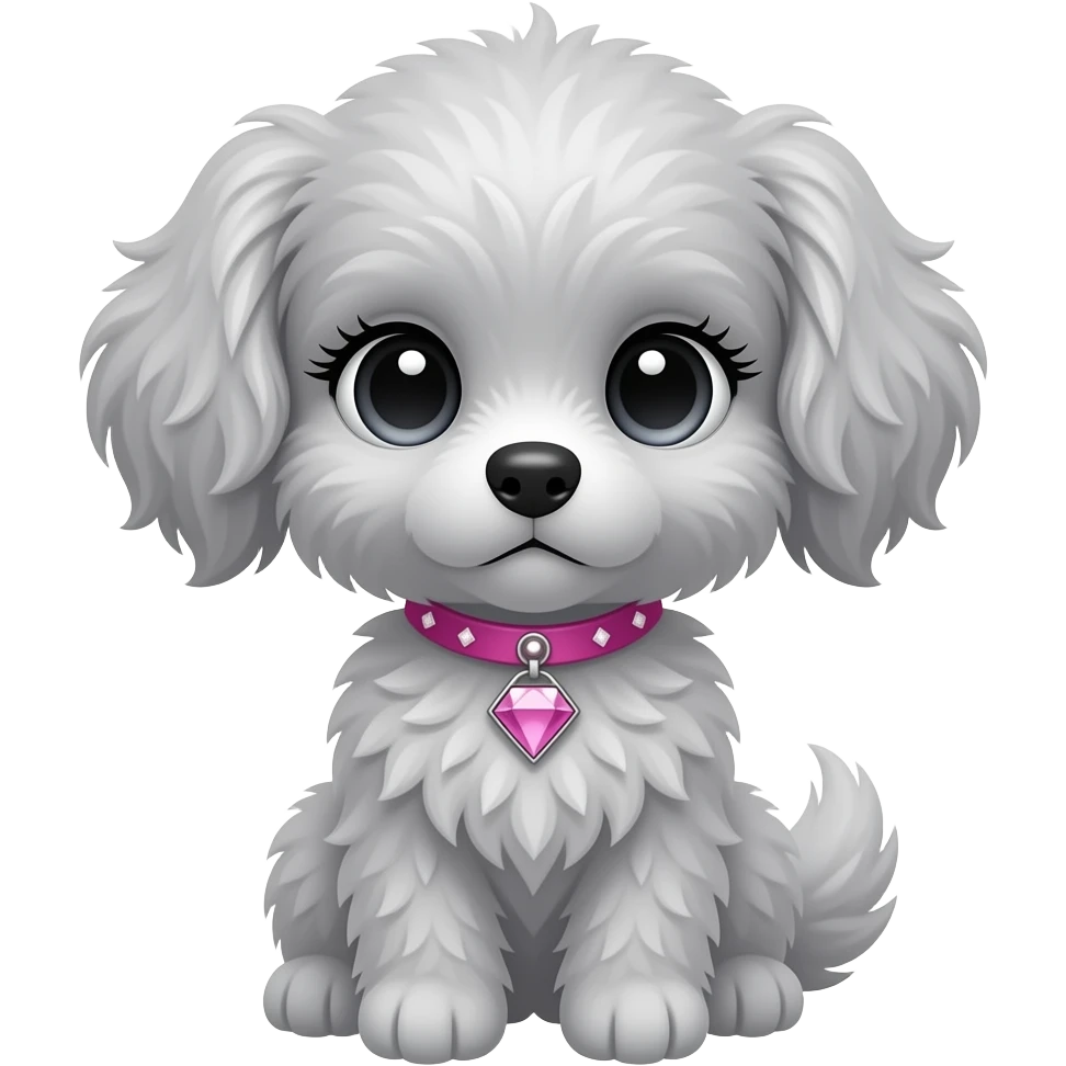 pretty grey fluffy girl puppy, long eye lashes, pink diamond collar emoji