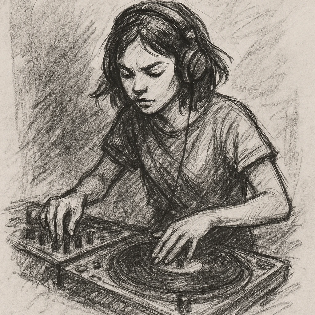 girl playing DJ set emoji