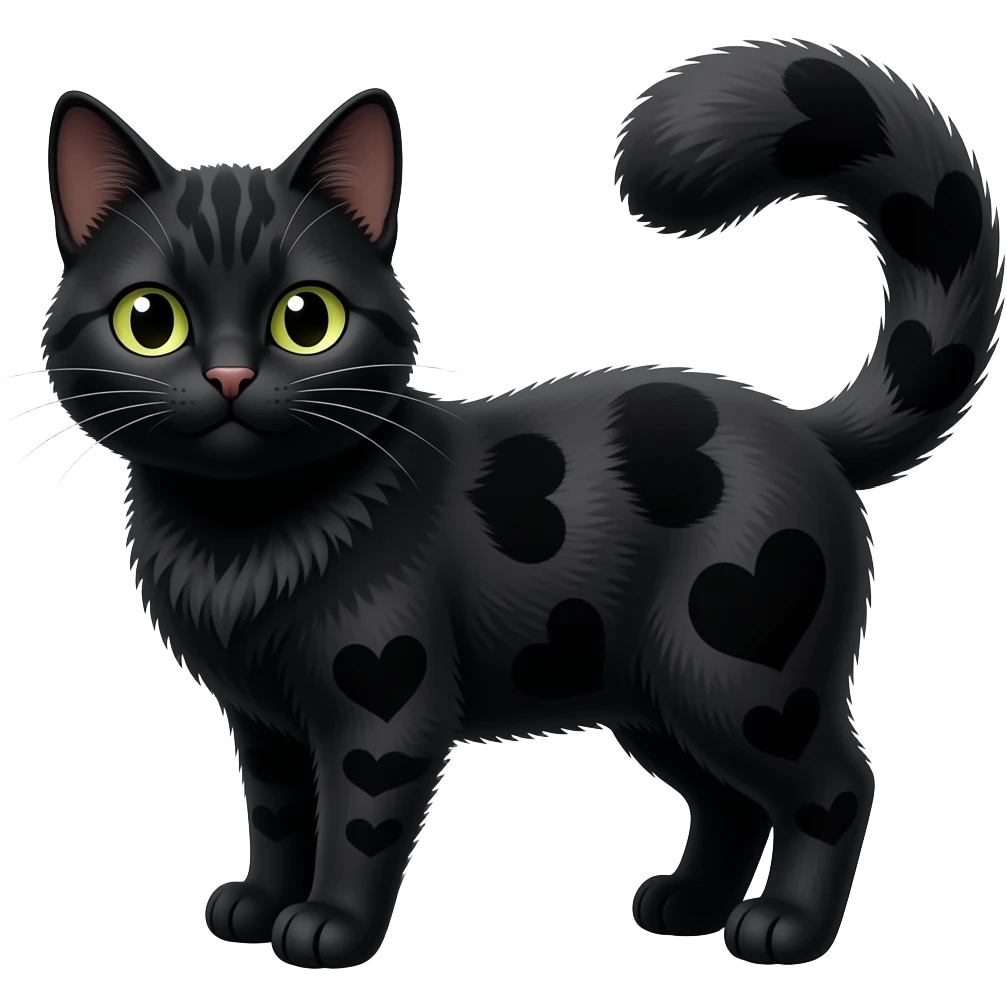 black cat ears, black cat tail, black fur heart emoji