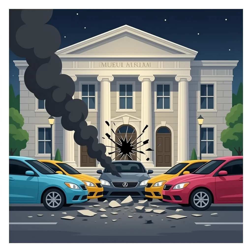 5 cars getting crashed into a museum emoji