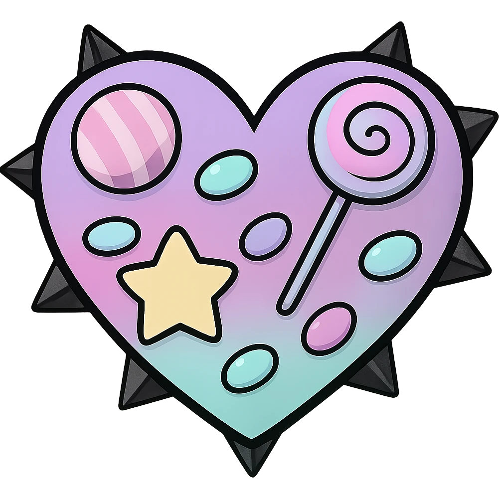 pastel goth heart with pastel candy and black studs, remove background emoji