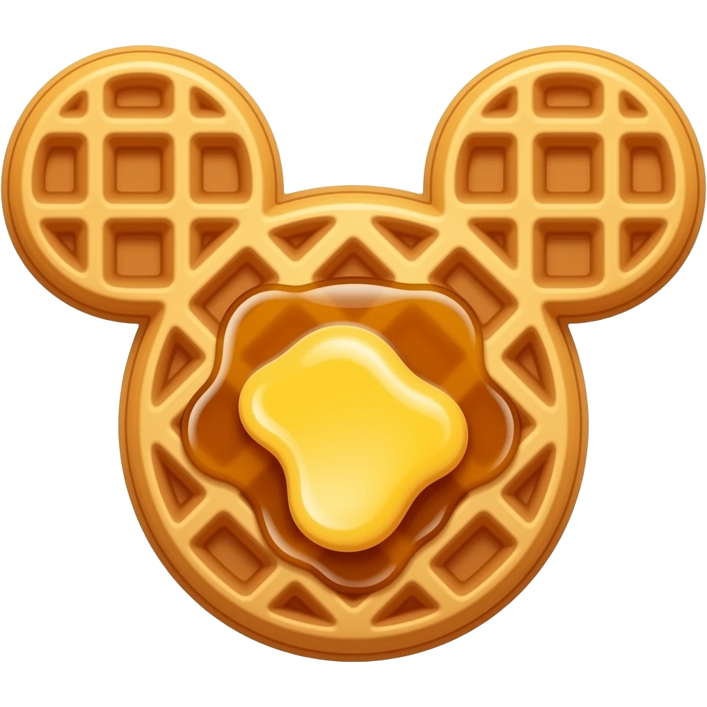 A micky mouse shaped waffle with syrup and butter emoji