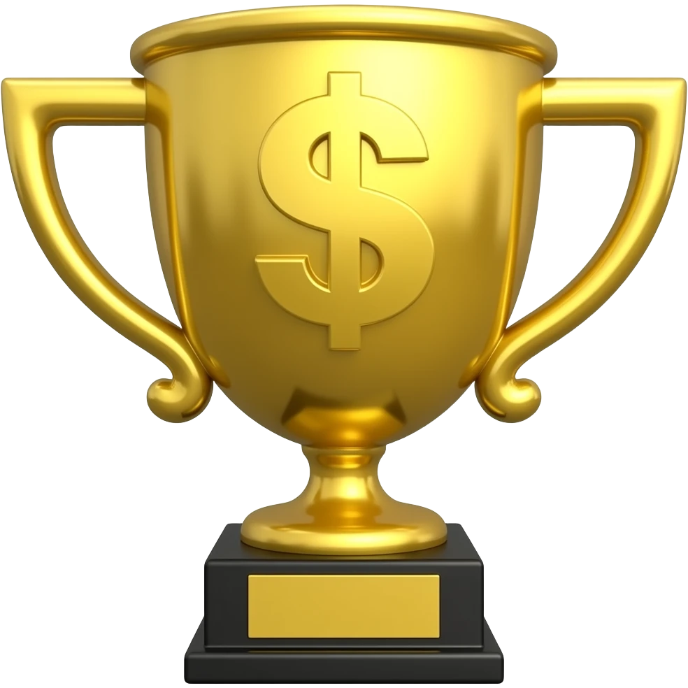 gold trophy with money face emoji