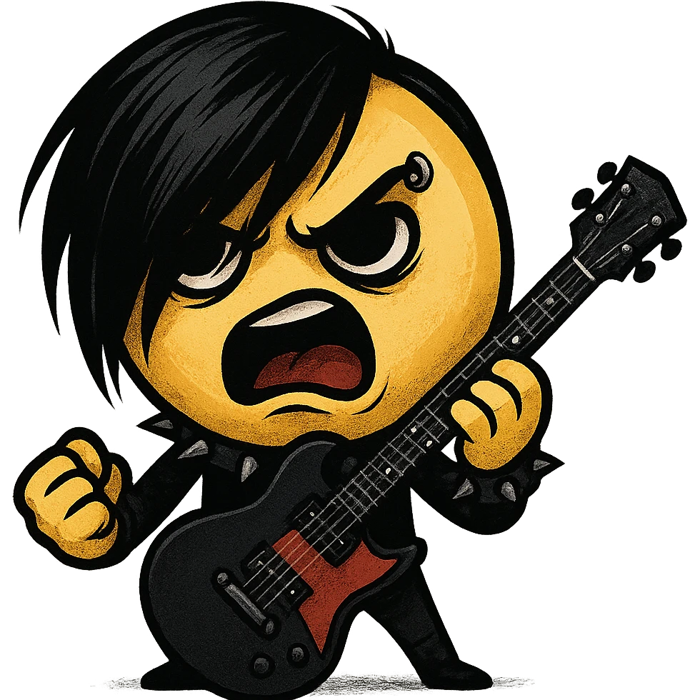 emo emoji, black and red guitar, edgy and expressive, no background emoji