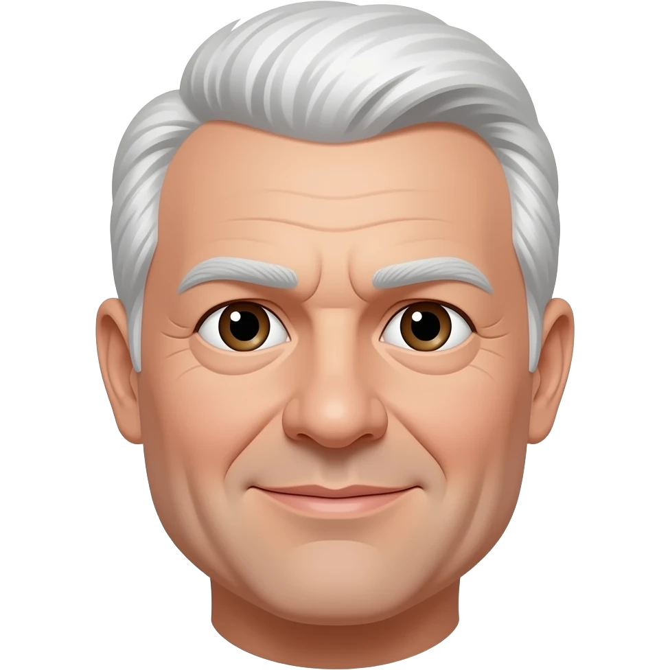 60 años,.pelo blanco sin barba, piel blanca, ojos marrones cara redonda, calvi emoji